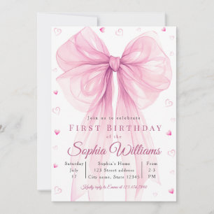 Elegante Roze Harten Boog Baby Shower Uitnodiging