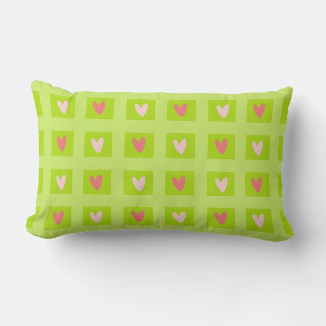 Elegante Roze Harten Geruite Patroon Worp Kussen (Voorkant)