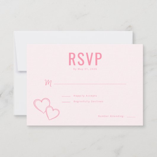 Elegante Roze Harten RSVP Kaartje (Voorkant)