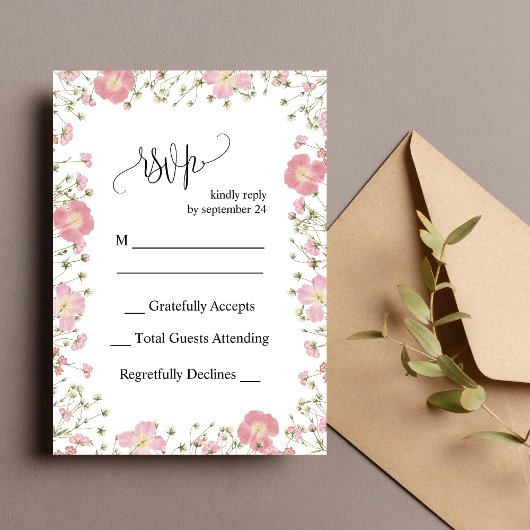 Elegante Roze Herfst Bloem Bruiloft RSVP Kaart