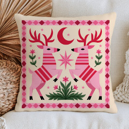 Elegante Roze Herten Boheemse Bosland Folk Art Kussen