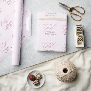 Elegante Roze Het Is Een Meisje Baby Shower Cadeaupapier
