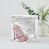 Elegante Roze Hoge Hak Schoen Verjaardagsfeest Kaart (Staand voorkant)