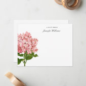 Elegante Roze Hortensia Bloem met Naam Notitiekaartje (Voorkant / Achterkant in situ)