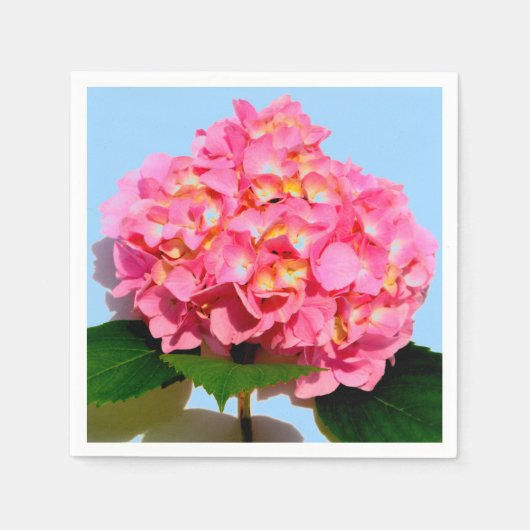 Elegante roze hortensia bloemen servetten (Voorkant)