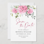 Elegante roze hortensia bloemenbruiloft save the date (Voorkant)