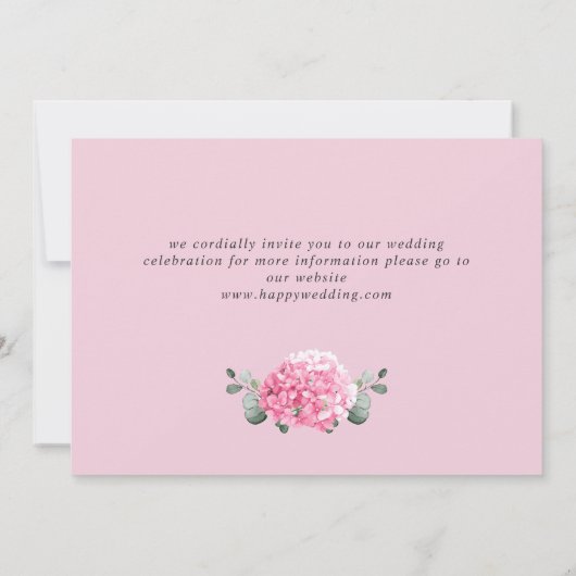 Elegante roze hortensia bloemenbruiloft save the date (Achterkant)