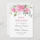Elegante roze hortensia bloemenbruiloft save the date (Voorkant)