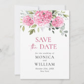 Elegante Roze Hortensia Bloemige Trouwfoto Save The Date (Voorkant)
