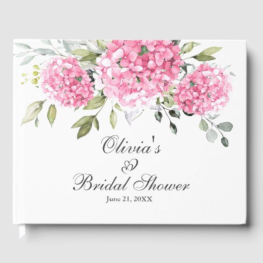 Elegante Roze Hortensia Eucalyptus Bruiloft Feest Gastenboek (Voorkant)
