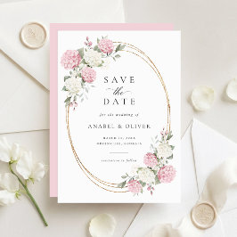 Elegante Roze Hortensia Trouw Save the Date Kaart