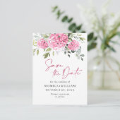 Elegante Roze Hortensia Trouwkaart 'Save the Date' Briefkaart (Staand voorkant)