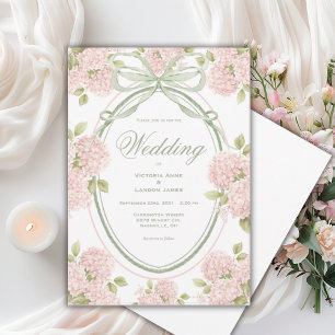 Elegante Roze Hortensia's Lint Vintage Trouwdag Kaart