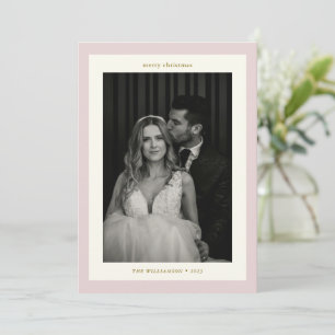Elegante Roze Huwelijk Koppel Twee Foto Kerstmis Feestdagenkaart