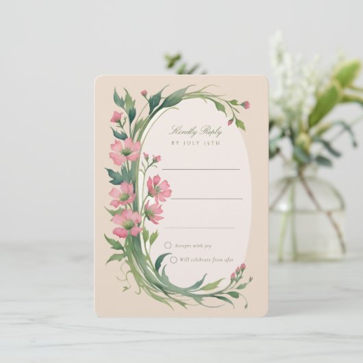 Elegante Roze Huwelijk RSVP Uitnodiging Kaart (Staand voorkant)