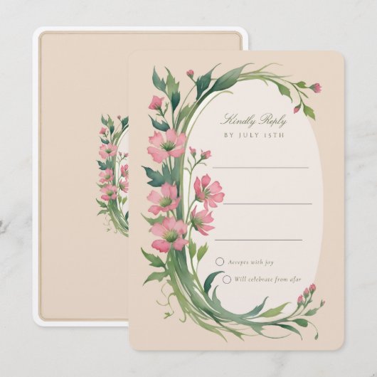 Elegante Roze Huwelijk RSVP Uitnodiging Kaart (Voorkant / Achterkant)