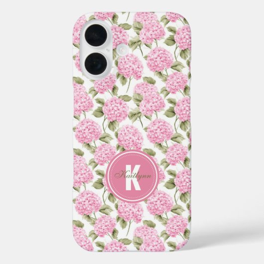 Elegante roze Hydragea bloemen patroon Monogram Case-Mate iPhone Case (Achterkant)