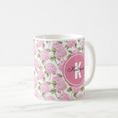 Elegante Roze Hydragea Bloemen Patroon Monogram Co Koffiemok (Voorkant rechts)