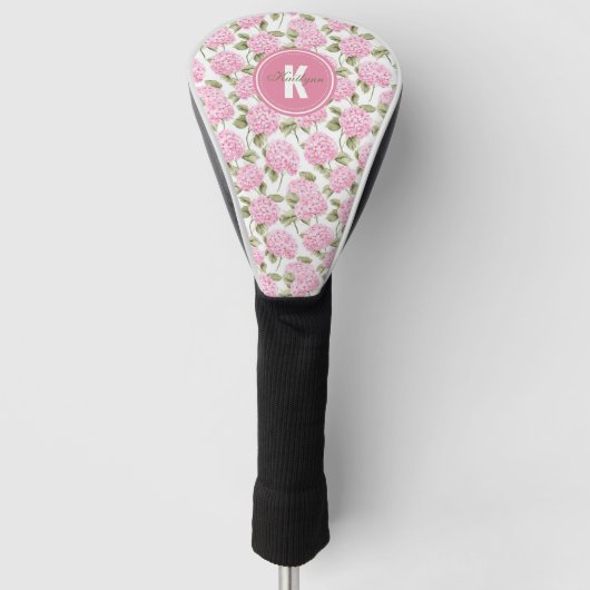 Elegante roze Hydragea bloemen patroon Monogram Golfheadcover (Voorkant)