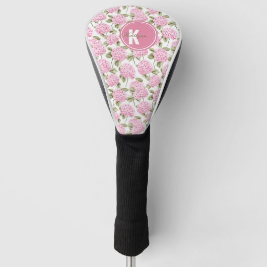 Elegante roze Hydragea bloemen patroon Monogram Golfheadcover (Voorkant)