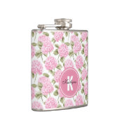 Elegante roze Hydragea bloemen patroon Monogram Heupfles (Rechts)