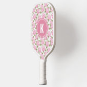Elegante roze Hydragea bloemen patroon Monogram Pickleball Paddle (Links)