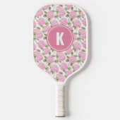 Elegante roze Hydragea bloemen patroon Monogram Pickleball Paddle (Voorkant)