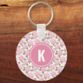 Elegante roze Hydragea bloemen patroon Monogram Sleutelhanger (Voorkant)