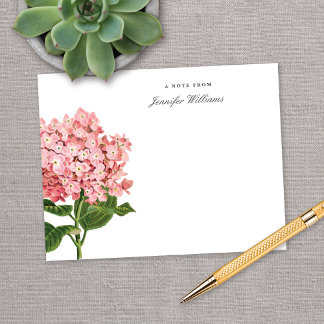 Elegante Roze Hydrangea Bloem met Naam Notitiekaartje