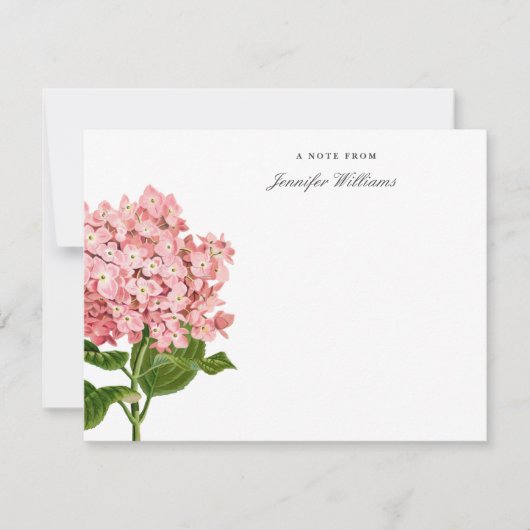 Elegante Roze Hydrangea Bloem met Naam Notitiekaartje (Voorkant)