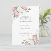 Elegante Roze Hydrangea Bloemen Bruiloft Kaart (Staand voorkant)