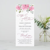 Elegante Roze Hydrangea Bloemen Huwelijksceremonie Programmakaart (Staand voorkant)