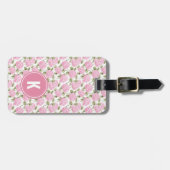 Elegante Roze Hydrangea Bloemen Patroon Monogram Bagagelabel (Voorkant horizontaal)