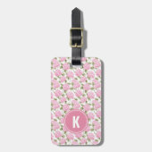 Elegante Roze Hydrangea Bloemen Patroon Monogram Bagagelabel (Voorkant verticaal)