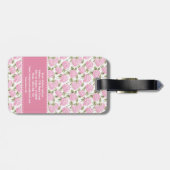 Elegante Roze Hydrangea Bloemen Patroon Monogram Bagagelabel (Achterkant horizontaal)