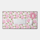 Elegante Roze Hydrangea Bloemen Patroon Monogram Bureaumat (Keyboard & Muis)
