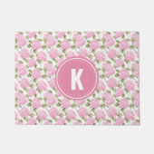Elegante Roze Hydrangea Bloemen Patroon Monogram Deurmat (Voorkant)