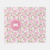 Elegante Roze Hydrangea Bloemen Patroon Monogram Fleece Deken (Voorkant (Horizontaal))