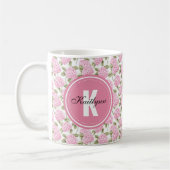 Elegante Roze Hydrangea Bloemen Patroon Monogram Koffiemok (Links)
