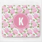 Elegante Roze Hydrangea Bloemen Patroon Monogram Muismat (Voorkant)