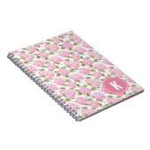 Elegante Roze Hydrangea Bloemen Patroon Monogram Notitieboek (Rechterzijde)
