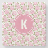Elegante Roze Hydrangea Bloemen Patroon Monogram Stenen Onderzetter (Voorkant)