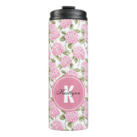 Elegante Roze Hydrangea Bloemen Patroon Monogram