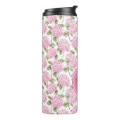 Elegante Roze Hydrangea Bloemen Patroon Monogram Thermosbeker (Gedraaid links)