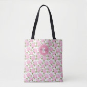 Elegante Roze Hydrangea Bloemen Patroon Monogram Tote Bag (Voorkant)