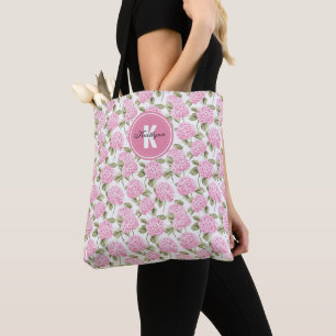 Elegante Roze Hydrangea Bloemen Patroon Monogram Tote Bag
