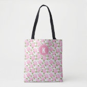 Elegante Roze Hydrangea Bloemen Patroon Monogram Tote Bag (Voorkant)