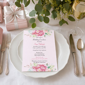 Elegante Roze Hydrangea Bloemrijke Verjaardag Kaart