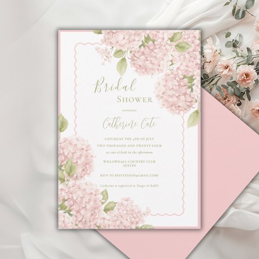 Elegante Roze Hydrangea Bruidsuitnodiging Kaart