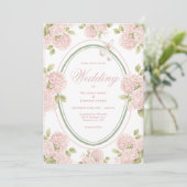Elegante Roze Hydrangea Houten Trouw Uitnodiging (Staand voorkant)